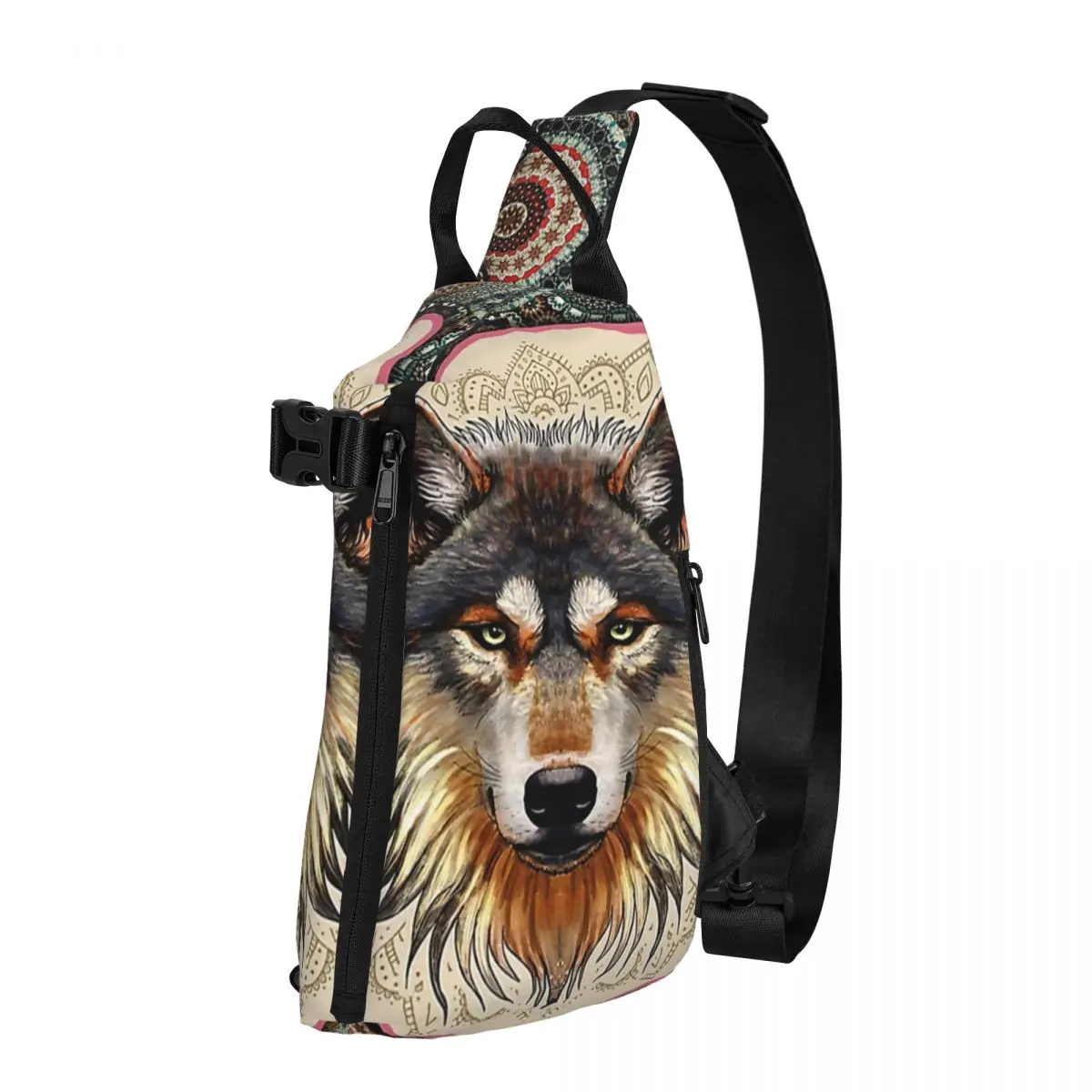 Wolf Vintage Mandala Shoulder Bags Chest Cross Chest Bag Diagonally Casual Messenger Bag Travel Handbag