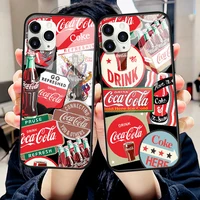 fashion coca cola retro labels tempered glass cover phone case for iphone se 6 6s 7 8 11 12 13 mini plus x xs xr pro max black