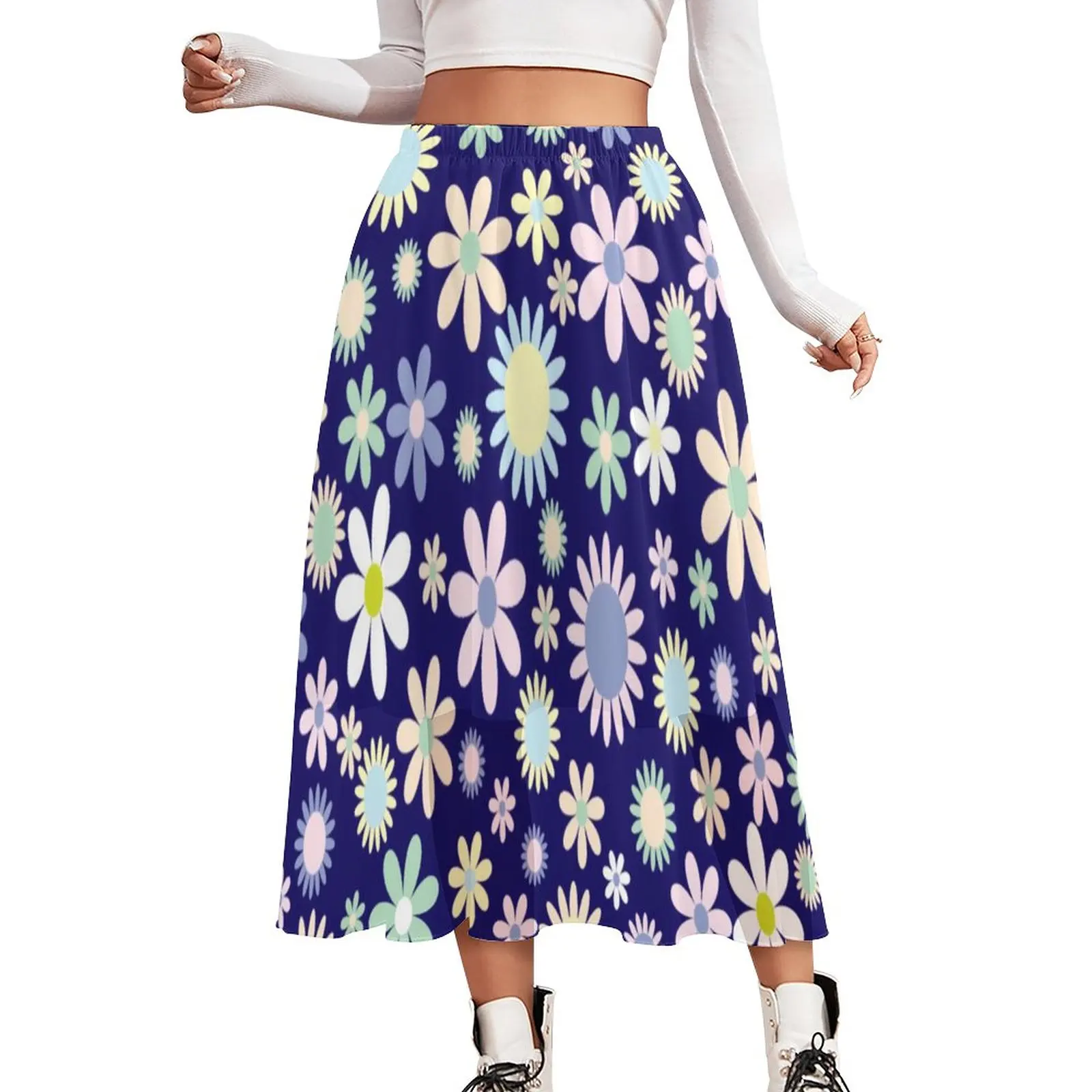 

Юбка женская с цветочным принтом, винтажная повседневная в стиле бохо, с завышенной талией, в стиле Харадзюку, большие размеры 2XL 3XL