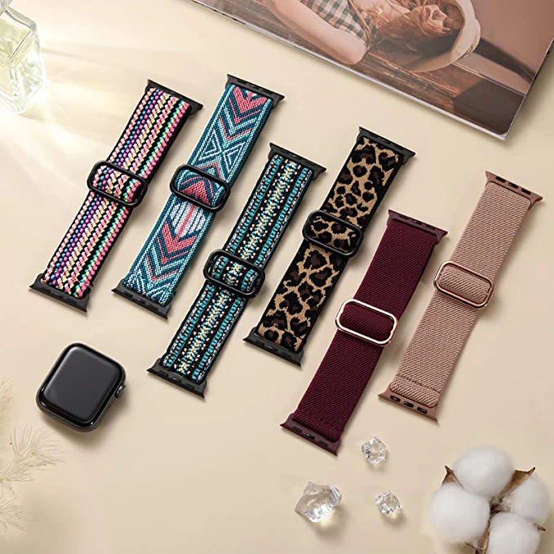 Nylon Loop Strap for Apple Watch Band 45mm 44mm 49mm 41mm 40mm 42mm Adjustable Elastic Bracelet iWatch Series Ultra 8 7 6 5 SE 4