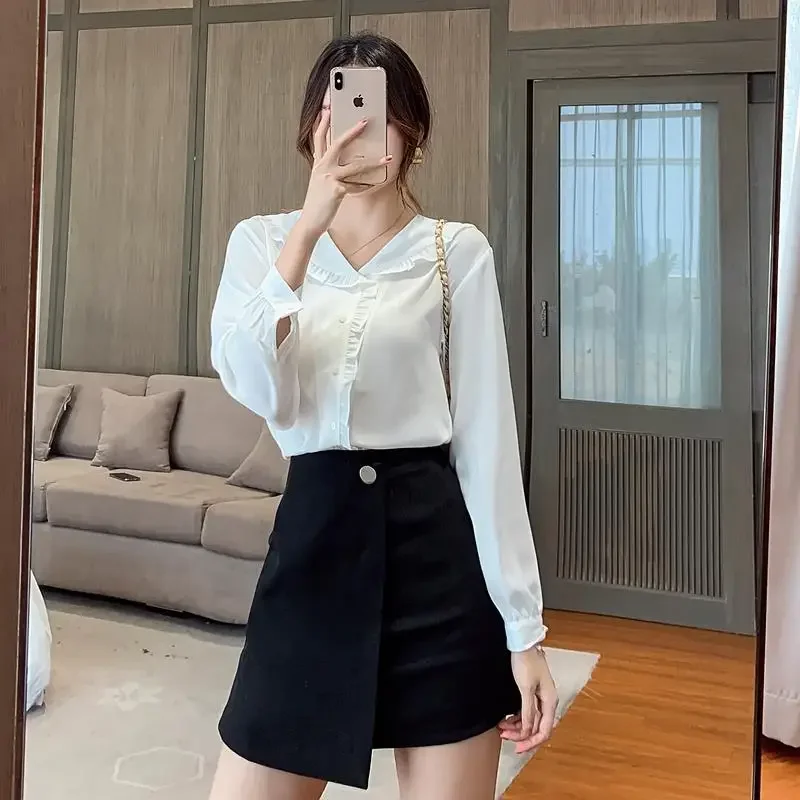 Шифоновая рубашка женская осенняя коллекция 2023 новый корейский дизайн