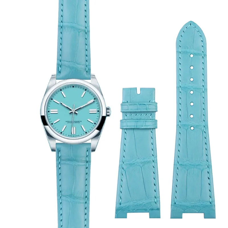 22mm 25 * 12mm for Rolex / Patek Philippe Nautilus 5711 TIFFANY BLUE crocodile skin watch concave convex mouth customization men - купить по
