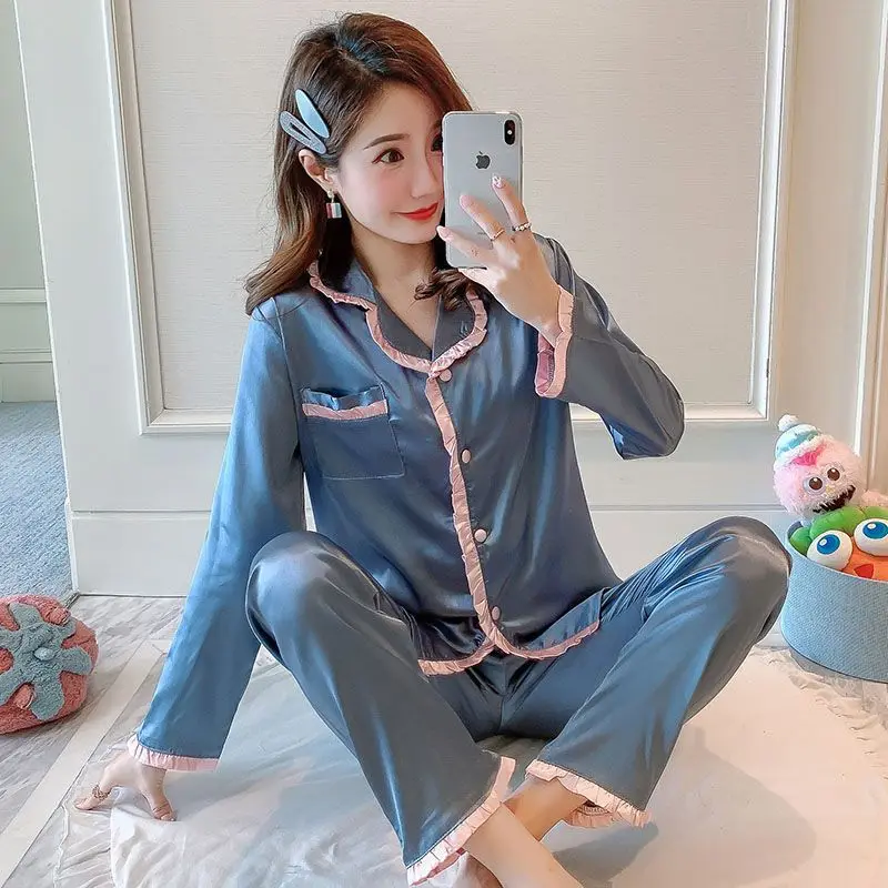 

Women's Pajamas Ice Silk Pajamas Fashion Spring Autumn Long Sleeve Casual Cute Suits Sexy Autumn Homewear Suits