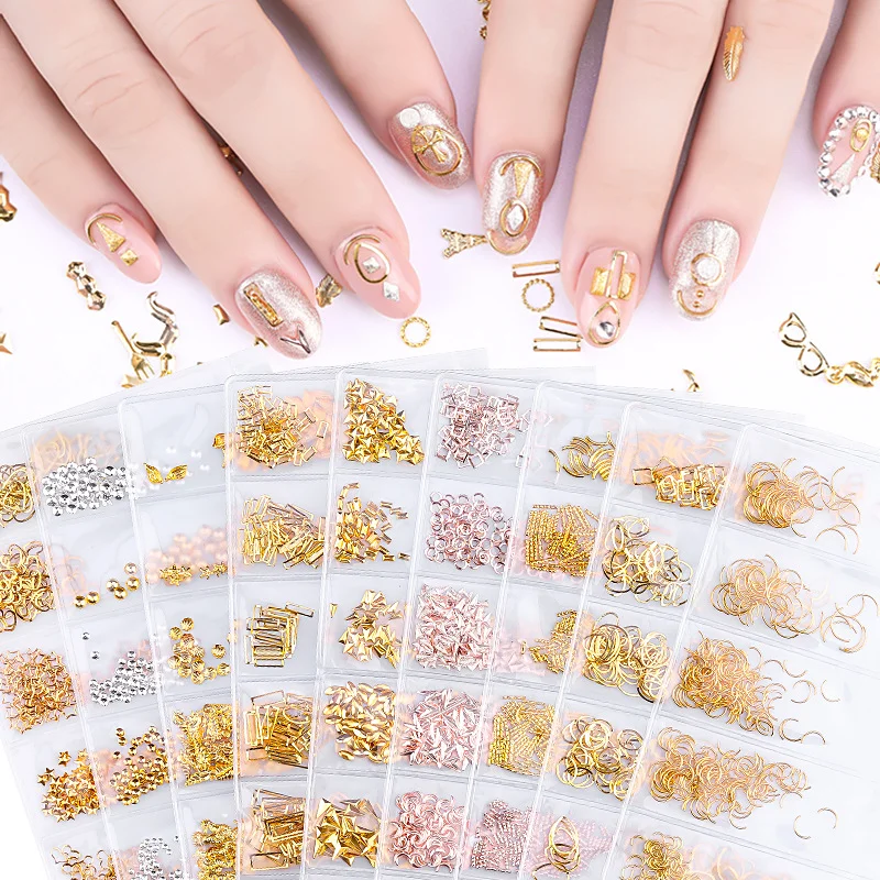 

New Nail Enhancement Jewelry Rose Gold Metal Patch Rivet Nail Decoration Nail Art Decorations Decoracion Uñas наклейки Pack of 3