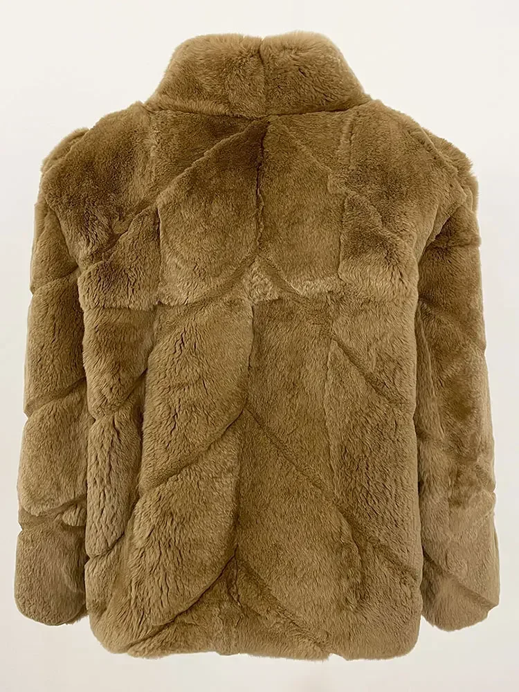 Роскошное зимнее новое модное коричневое пальто 2024 из натурального кроличьего