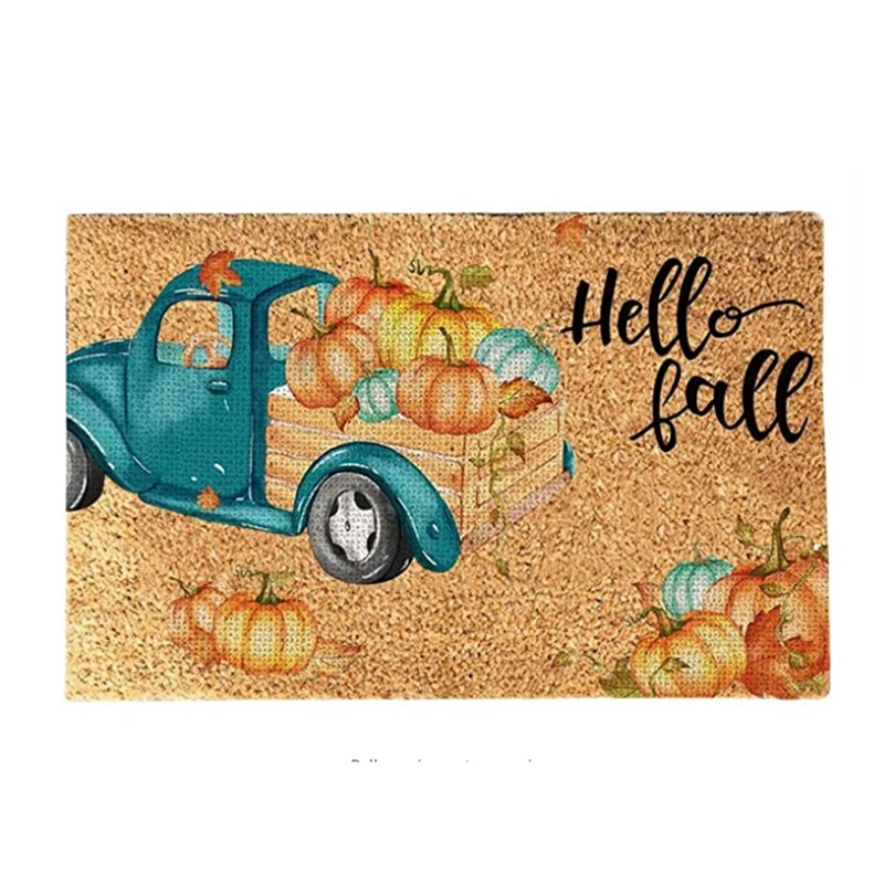 

HOT Thanksgiving Fall Front Door Mats Outdoor - Halloween Pumpkin Doormat, Anti-Slip Bottom Floor Entrance Carpet Decoration