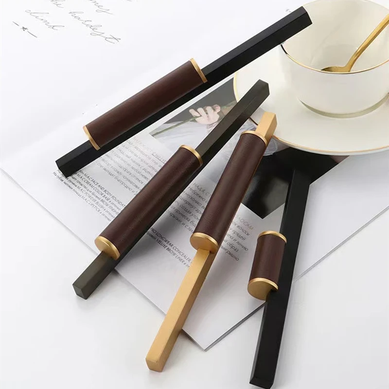 

500mm Modern Minimalist Cabinet Drawer with Genuine Leather Handle, Luxury Leather Wardrobe Door Handle Long Handle