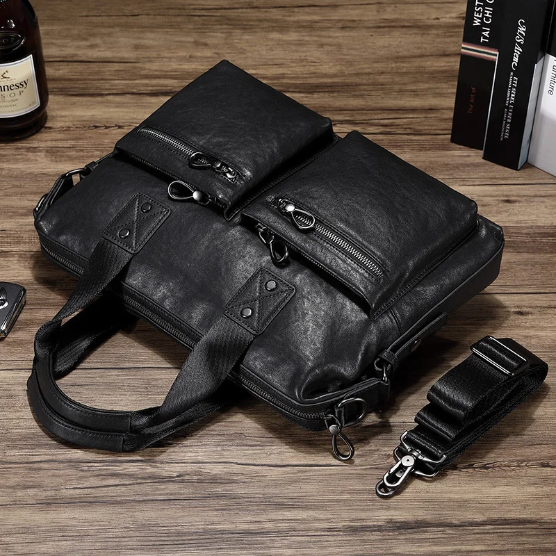 genuine  luxury Men's business handbag New fashion bag One shoulder cross body leather briefcase made by men