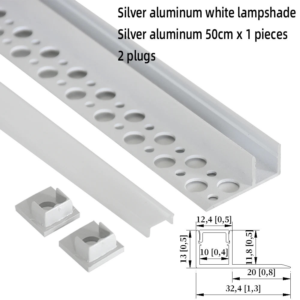 

32 × 13, 1 шт., 0,5 м, эффективная алюминиевая светодиодная лента, встроенная установка, подходит для потолка и стены
