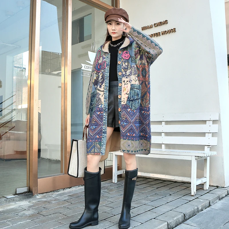 

Корейский Кардиган, модное зимнее пальто, уличная одежда, трикотажный джинсовый женский Тренч с капюшоном, Осень-зима 221038, новинка, 2022