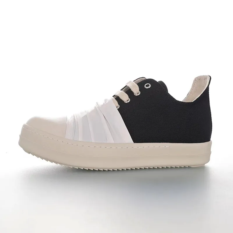 

2022Men's and women's low top shoes Soft soles Lace up lovers Canvas white satin pleats Fashion casual breathable Rick Original