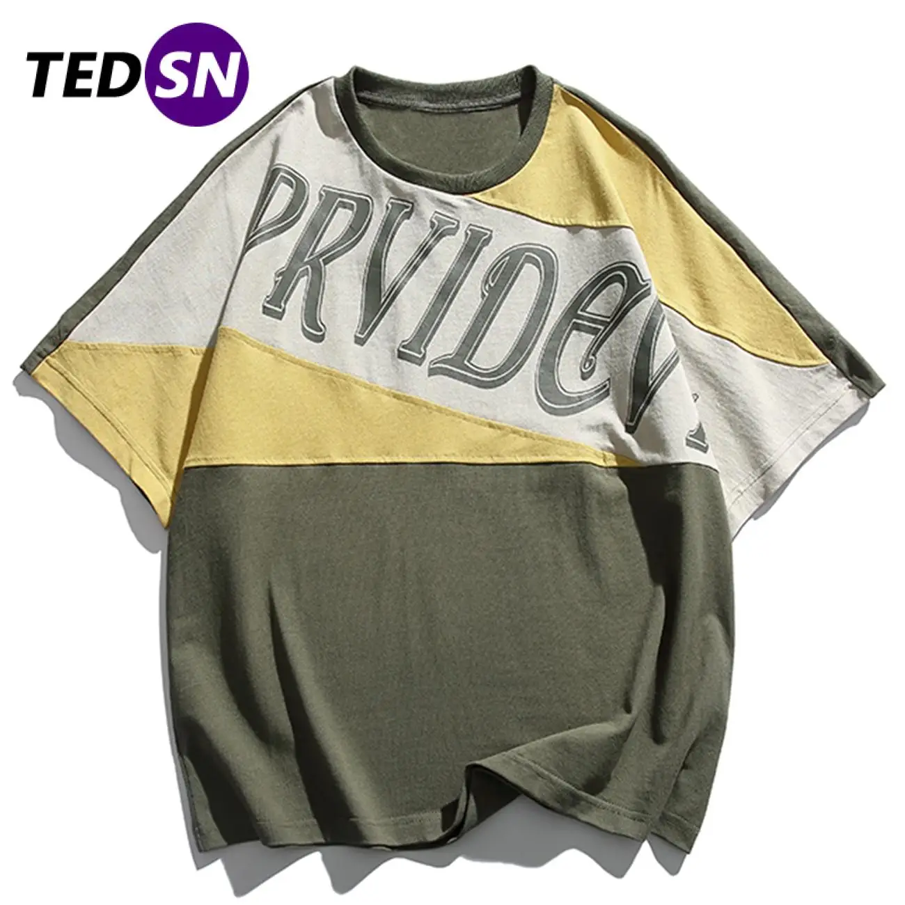 

TEDSN 2022 Spring Summer Patchwork Big Letters Graphic Tee Men Women Harajuku Loose Tops Streetwear Tee Fashion Casual Tshirts