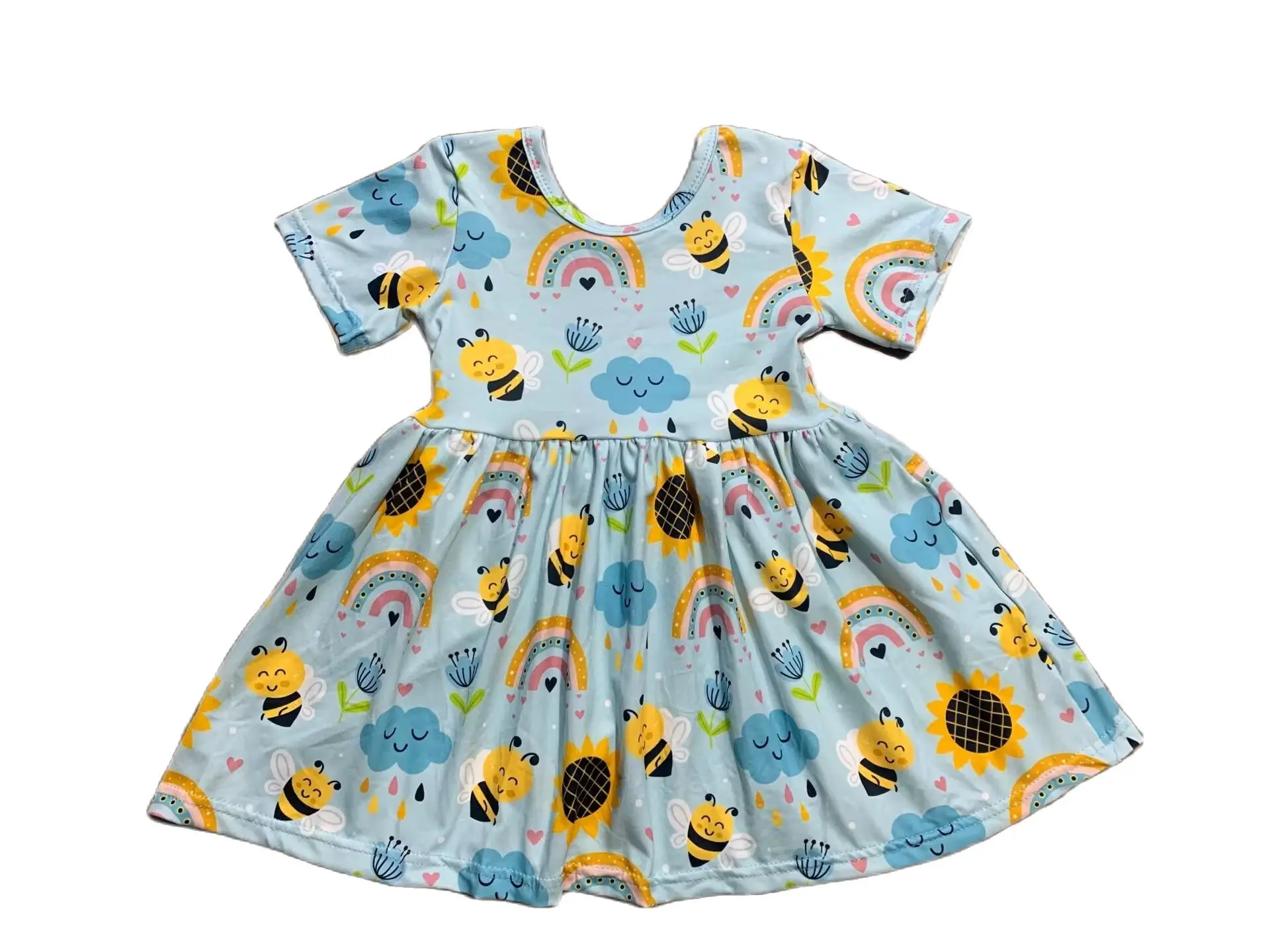 

Spring Summer Boutique Wholesale Cute Girls Children's Wear Hardworking Bee Print Over-the-Knee Dress