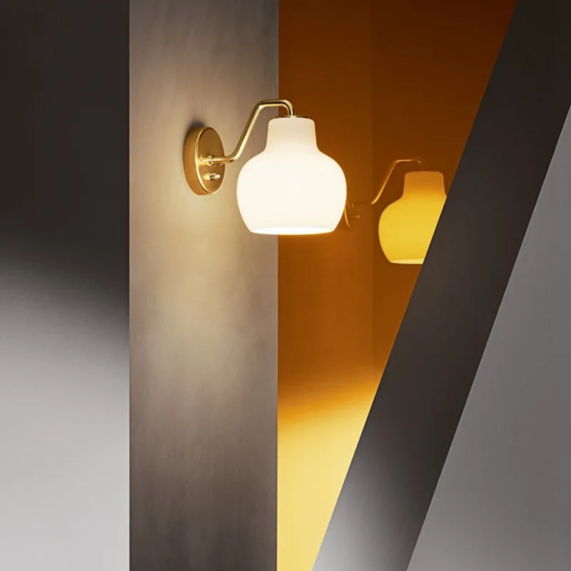 

E27 Bedroom Bedside Wall Lamp Nordic Minimalist Living Room Background Wall Aisle Glass Wall Lamp Three-Color Light