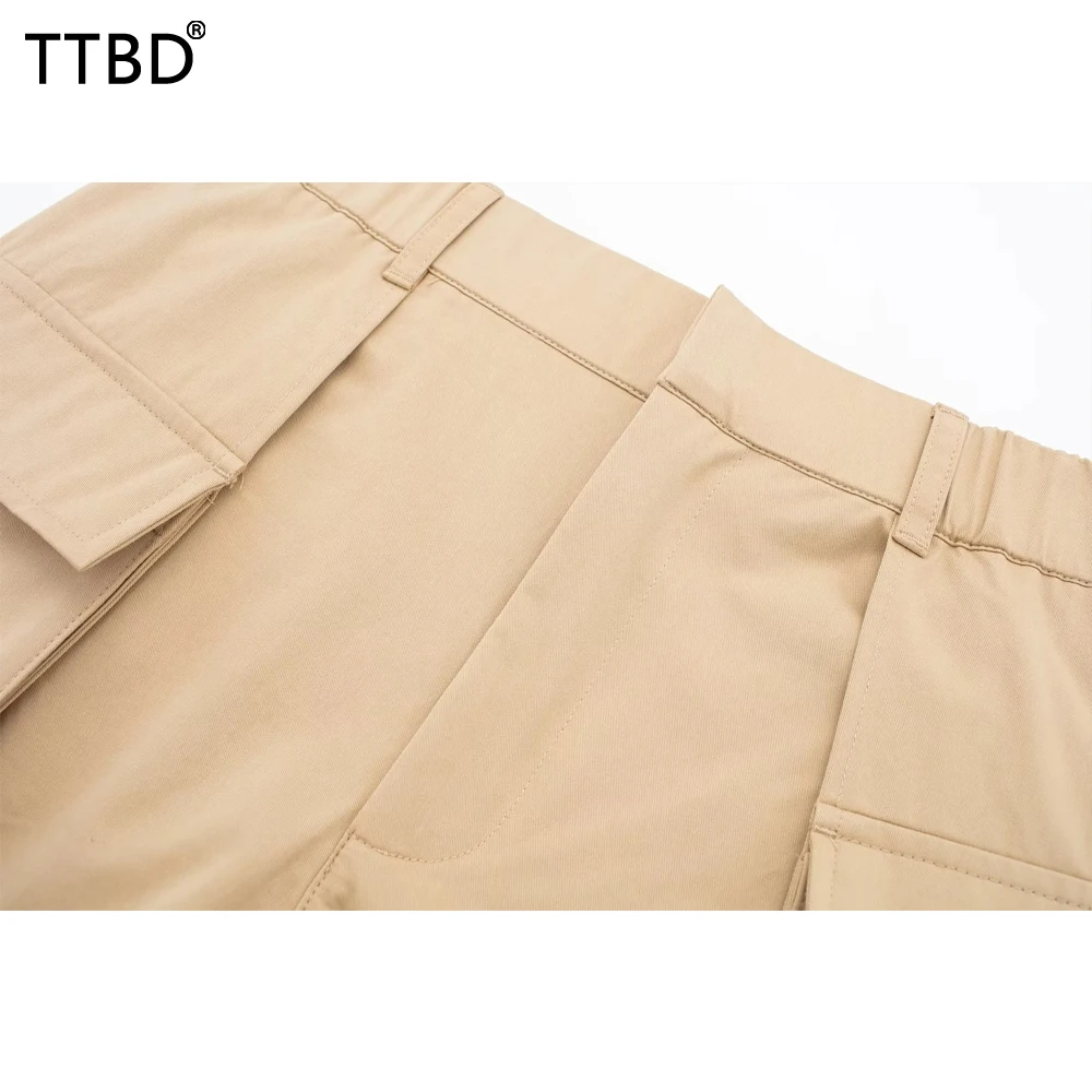 TTBD Woman skorts with pockets Women Fashion Side Patch Pockets Shorts Skirts Vintage High Waist Zipper Fly Female Skorts Mujer