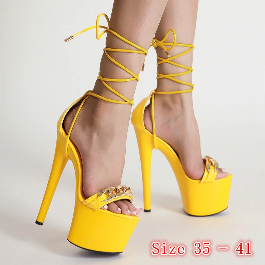 

Женские туфли на очень высоком каблуке 17 см, сандалии-гладиаторы, женские туфли-лодочки на платформе и высоком каблуке, обувь для вечерние Н...