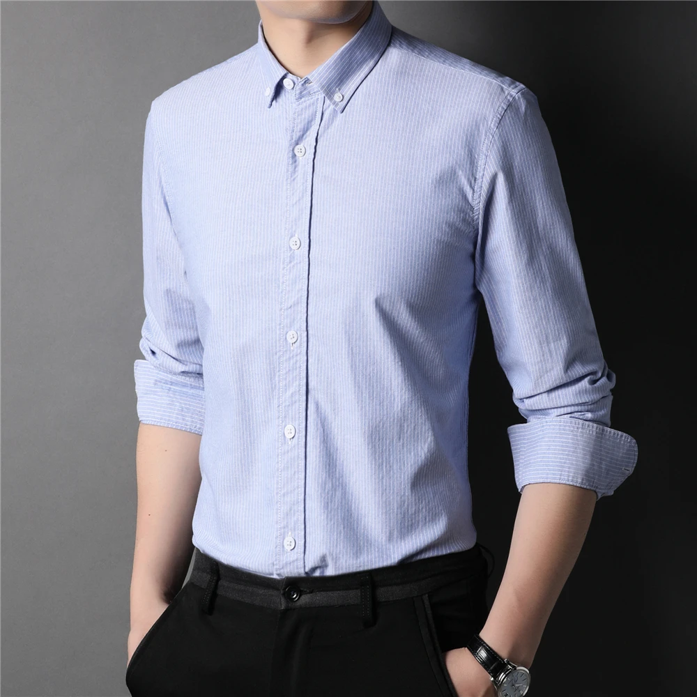 COODRONY 100% Pure Cotton Shirt Men Clothing Autumn Winter Luxury Social Blouse Business Casual Striped Long Sleeve Shirts Z6071