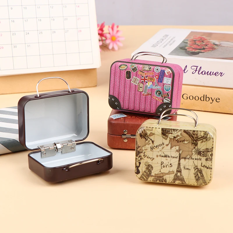 

Retro Storage Tin Mini Box Rectangular Tinplate Suitcase Candy Snack Organizer Storage Containers