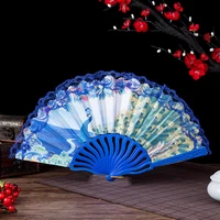 peacock lace folding fan dance cloth silk flower fan for wedding anniversary baptism favors bridesmaid gift