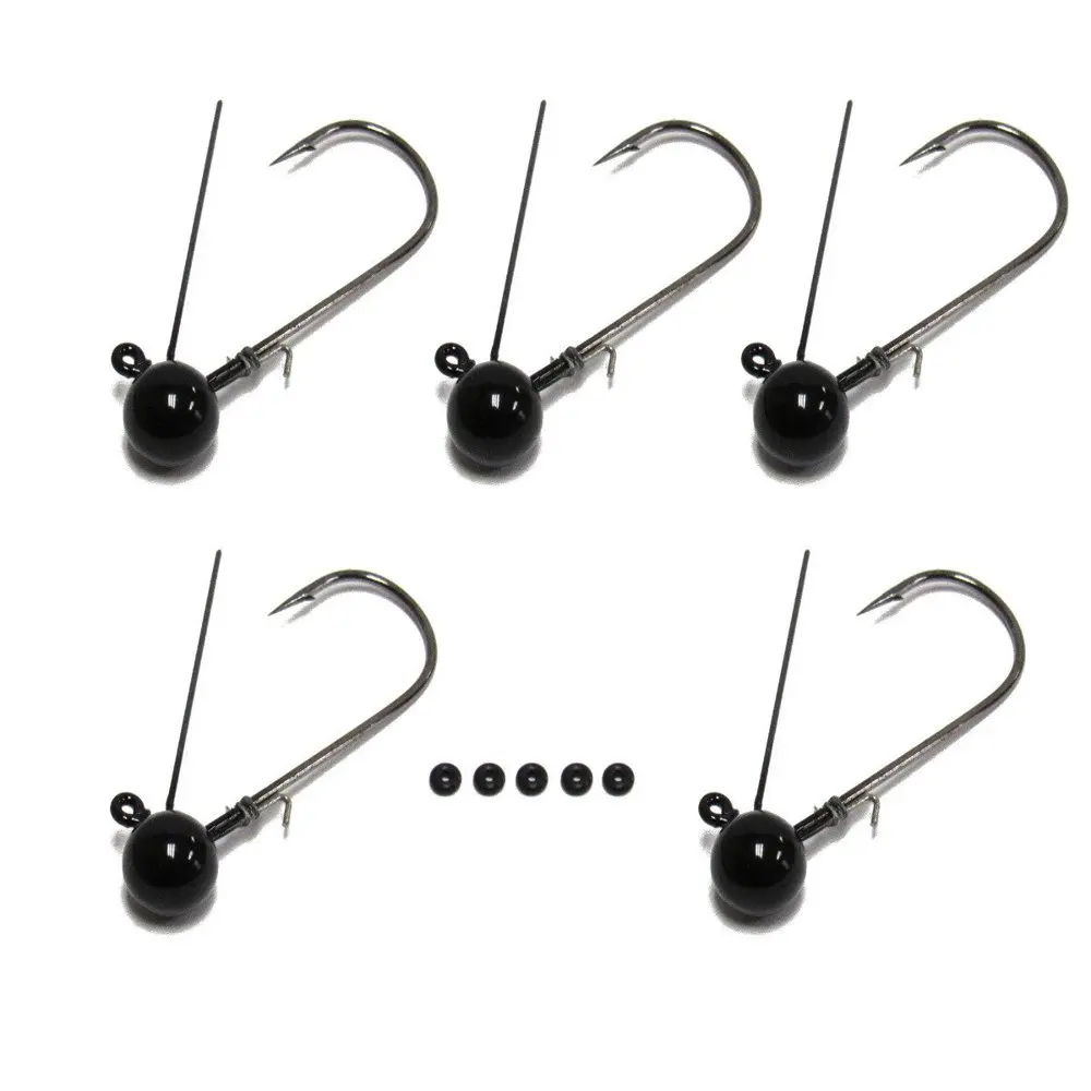 

Tungsten Weedless Ball Jigheads [Pack of 5 w/ 10 Bait Pegs] ball jig heads for swim jigs and soft plastics