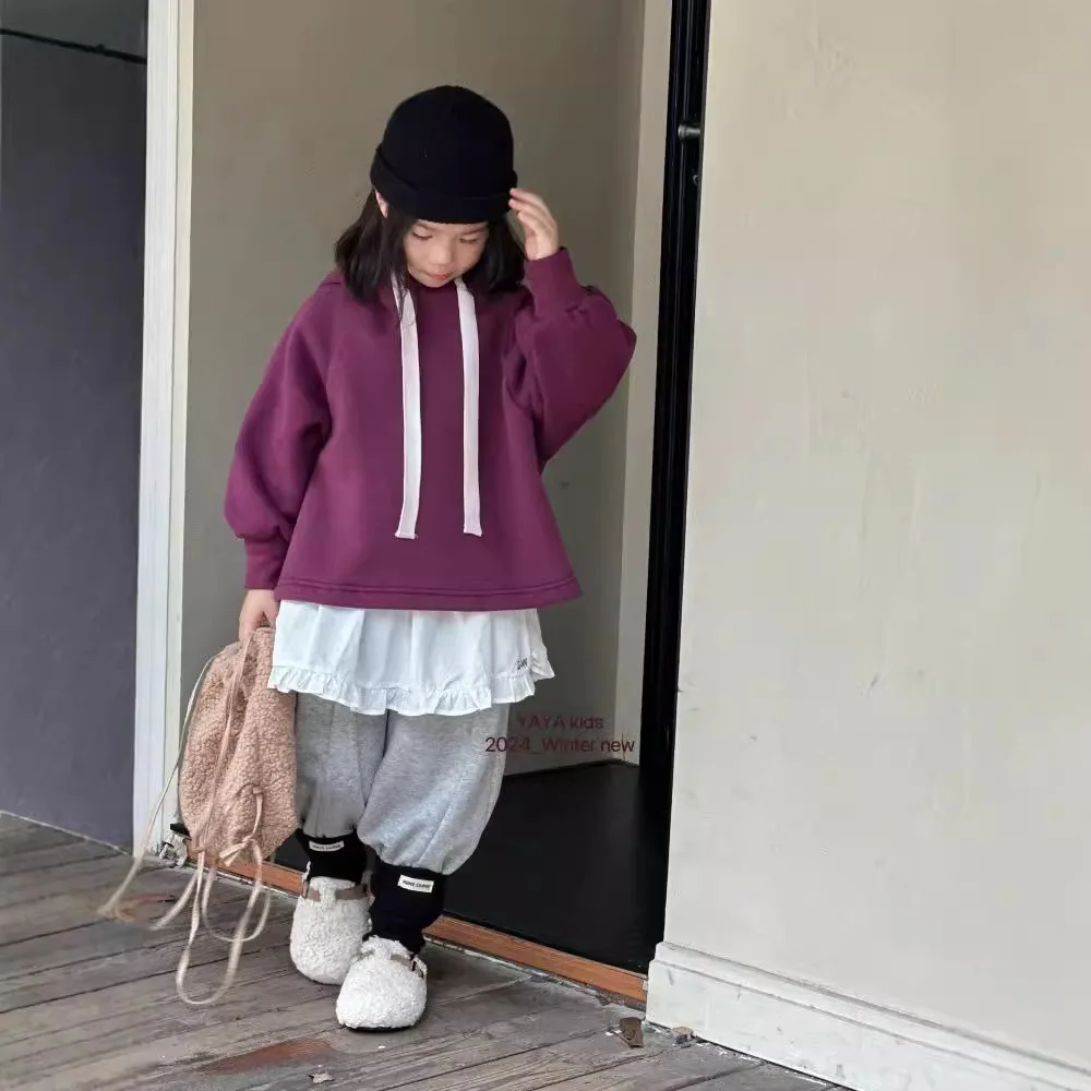 Костюм для девочек зима 2024 детская одежда корейский стиль свободная короткая