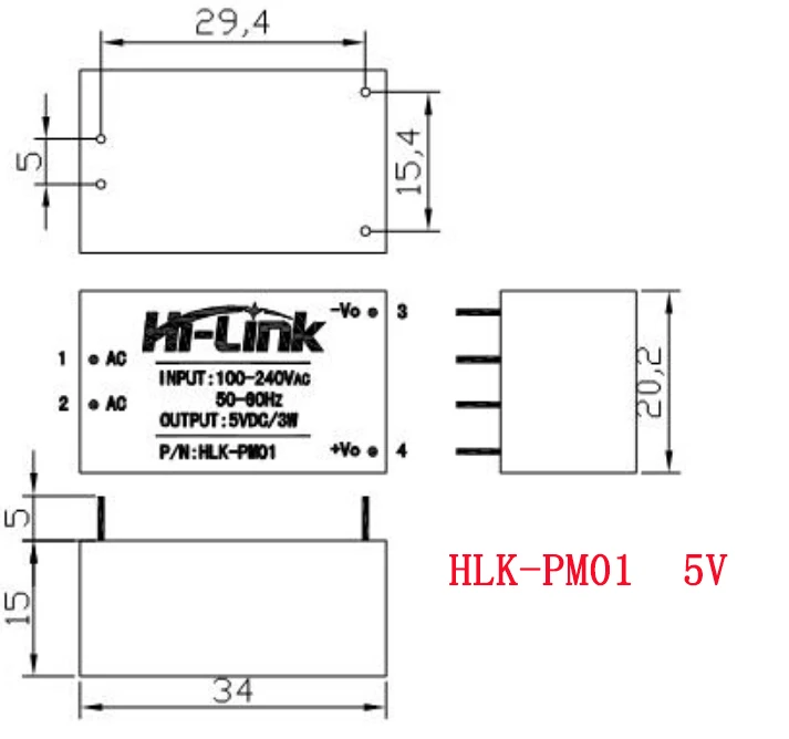 1 шт. HLK-PM01 HLK-PM03 HLK-PM12 AC-DC 220 В до 5 3 12 Модуль питания Изолированный модуль от