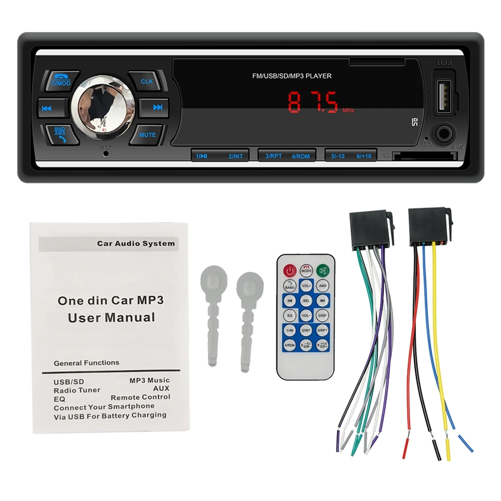 

1 DIN Car Stereo Audio Automotivo Bluetooth with USB USB/SD/AUX Card FM MP3 Player PC Type:ISO-6249