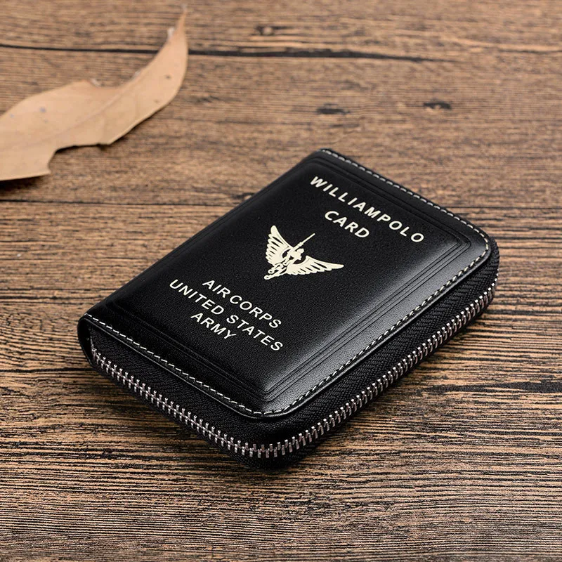 

WILLIAMPOLO New Fashion Men's Card Case Vintage Multi Card Clip Men's Zipper Head Layer Cowhide Card Bag Men's