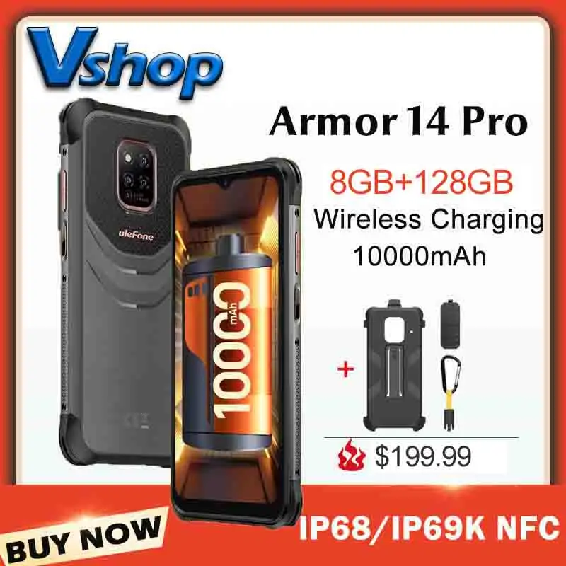 Смартфон Ulefone Power Armor 14 Pro 8 + 128 ГБ IP68/IP69K 10000 мА ч Android 12 2 4 ГГц