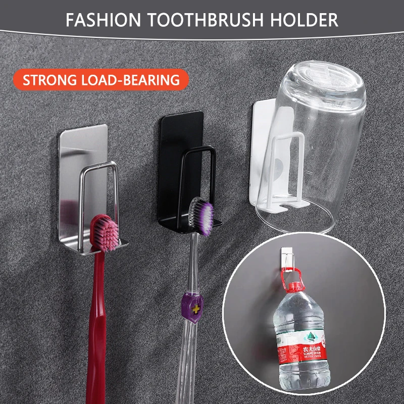 3PC Wall Mounted ToothBrush Holder Metal Hooks Mouthwash Holder Toothbrush Stand Rack Bathroom Storage Rack Tooth Brush Cup Rack