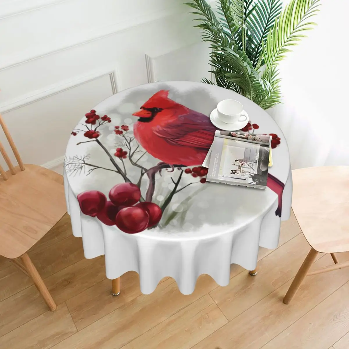 

Скатерти с рисунком птицы кардинала, круглая ткань для украшения стола в гостиной, зима