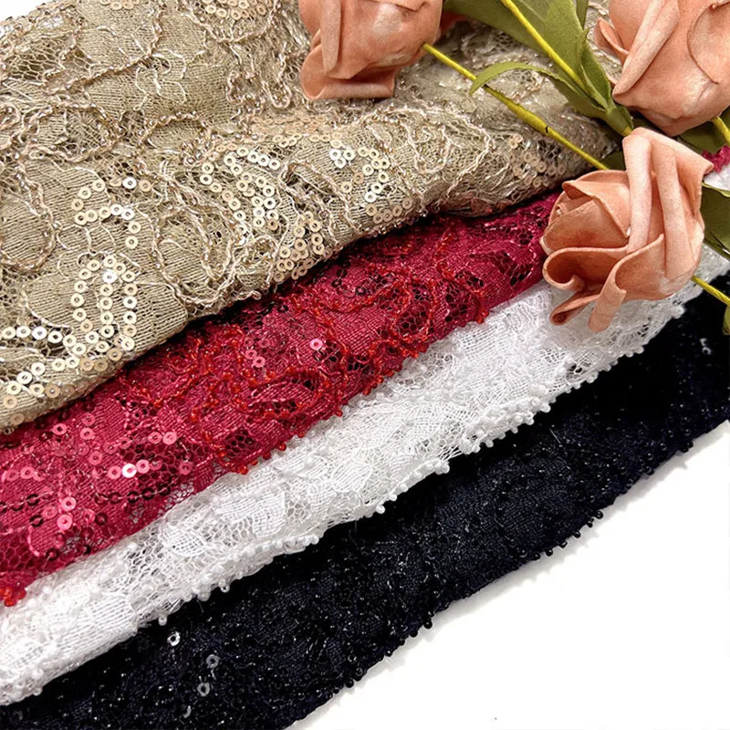 

High-end hollow lace embroidery beads European and American flower dress women's fabric delicate fabric