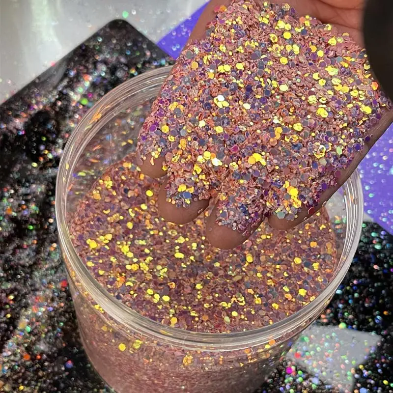 

50g Holographic Chameleon Nail Glitter Mixed Hexagon Sequins Make up Flakes Rainbow Pigment Chunky Irediscent Glitter Decoration