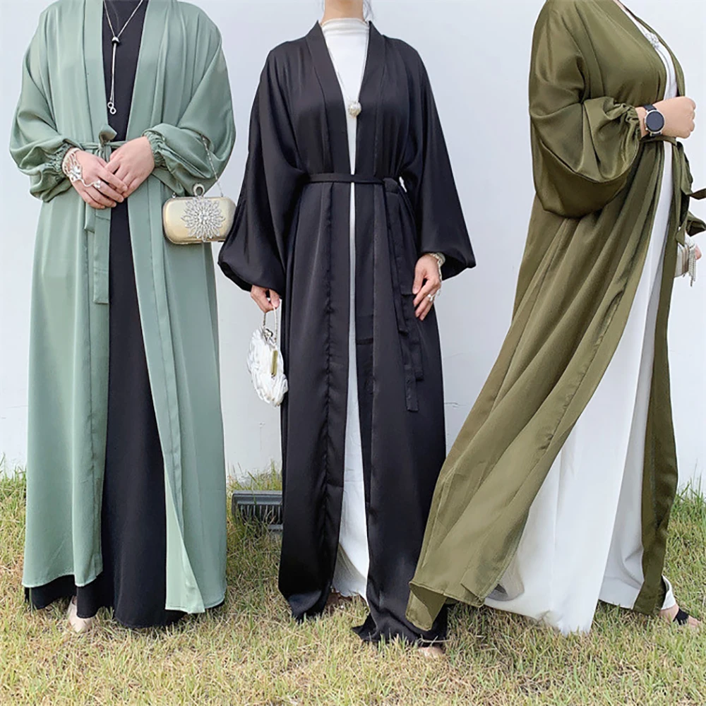 Атласная открытая абайя Дубай Кафтан халат Турция мусульманский хиджаб платье кимоно кардиган женская исламская одежда модная мусульманс...