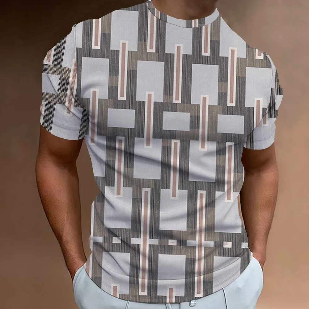 

Men'S T-Shirt Panel Checkered 3d Print T-Shirt For Men Street Casual Men Clothing Loose Oversized-Shirt Simple Short Sleeve Tops