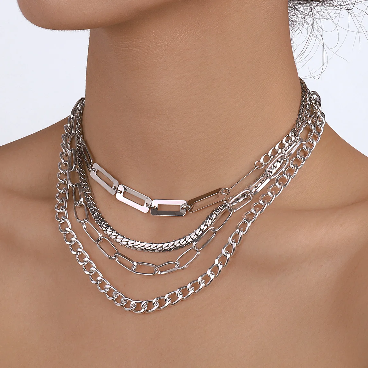 Layered layered personalized mix and match necklaces, exaggerated punk modern necklaces geometric creative necklaces