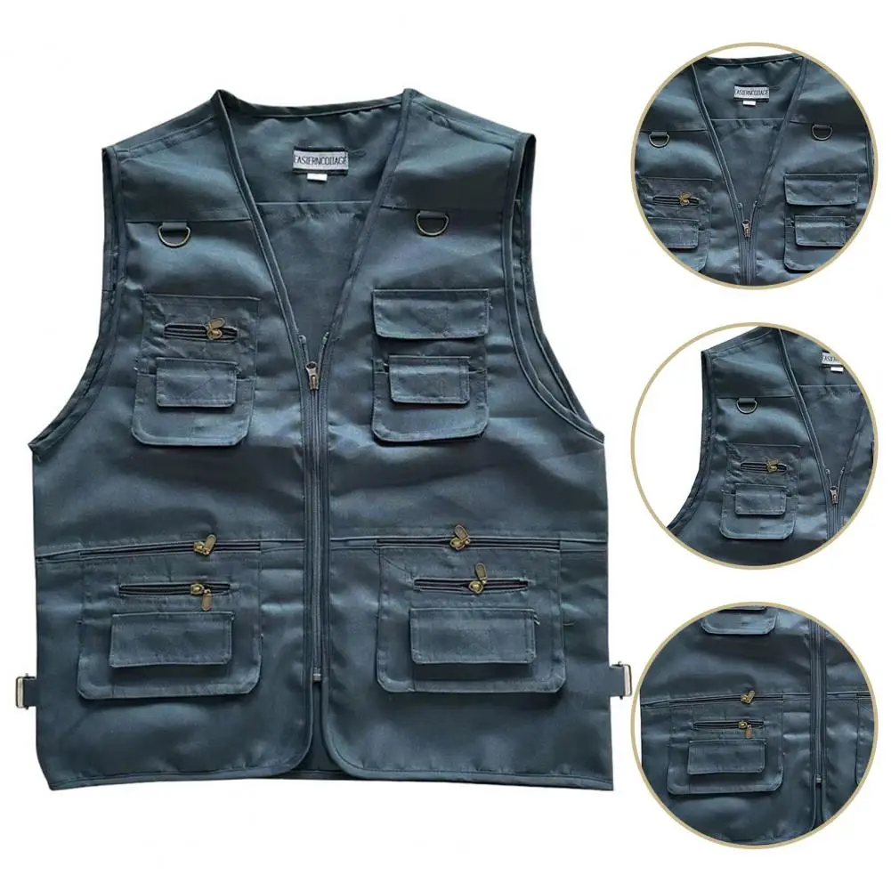 

Multi-pocket Design Waistcoat Versatile Men's Outdoor Cargo Waistcoat with Multiple Pockets Zipper Placket Stylish for Summer