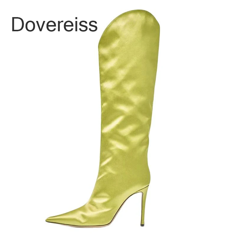 

Winter Woman New Fashion Sexy Consice Pure Color Blue Green Pointed Toe Stilettos Heels Knee High Boots Big Size40 41 42 43