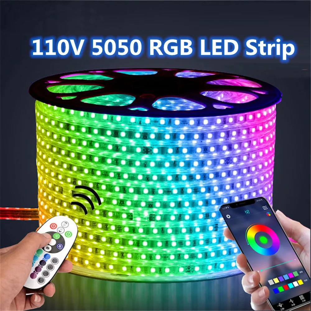 110V LED Strip Light RGB Waterproof Tape AC110V flexible neon lights Outdoor Decor lamp Phone APP and Remote control 1M 5M 10M