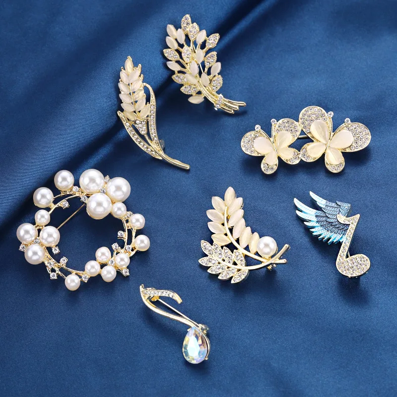 

High-end Brooch Wheat Ear Butterfly Corsage Luxury Atmosphere Music Badges Simple Garland Pearl Pins Accessories Insignia