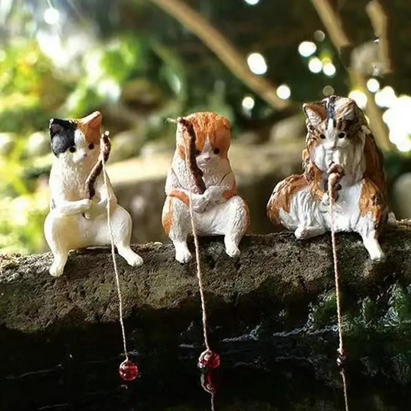 

Cat Fishing Statue Aquarium Decor Fish Tank Landscaping Vivid Shape Exquisite Cartoon Fishing Cat Ornament Household Supply