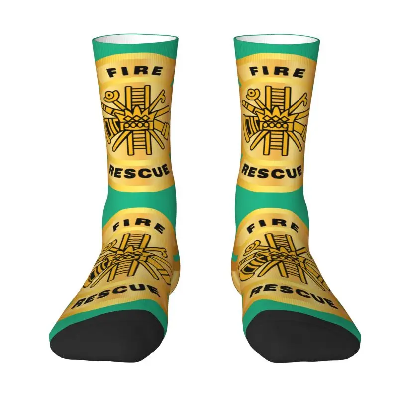 

Novelty Printing Fire Rescue Golden Socks for Men Women Stretch Summer Autumn Winter Firefighter Crew Socks