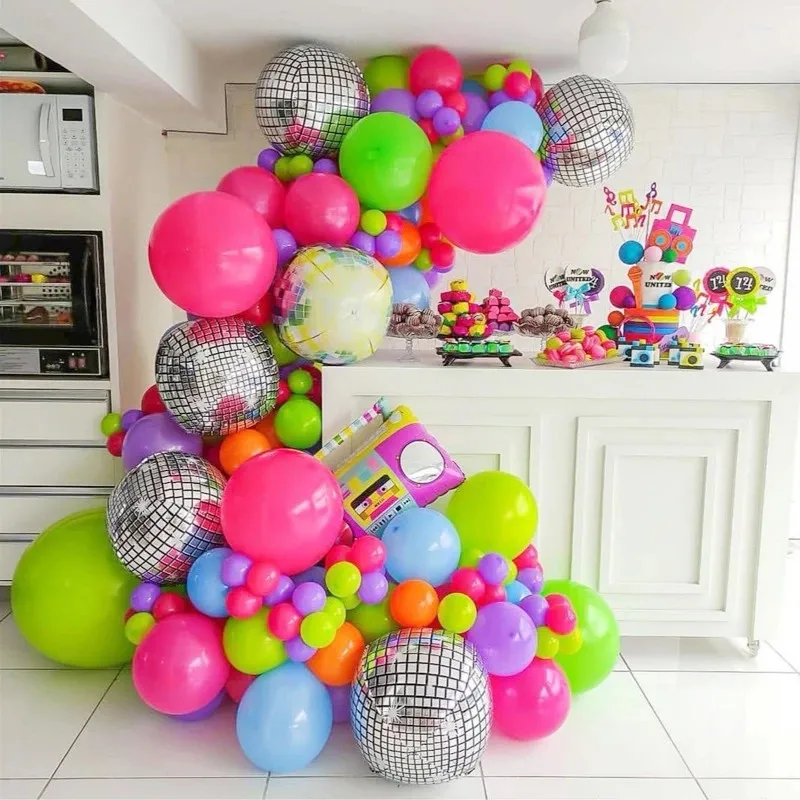 92pcs Back to 80s 90s Theme Balloon Garland Arch Disco 4D Radio Foil Balloons Retro Party Decorations Hip Hop Rock Photo Props