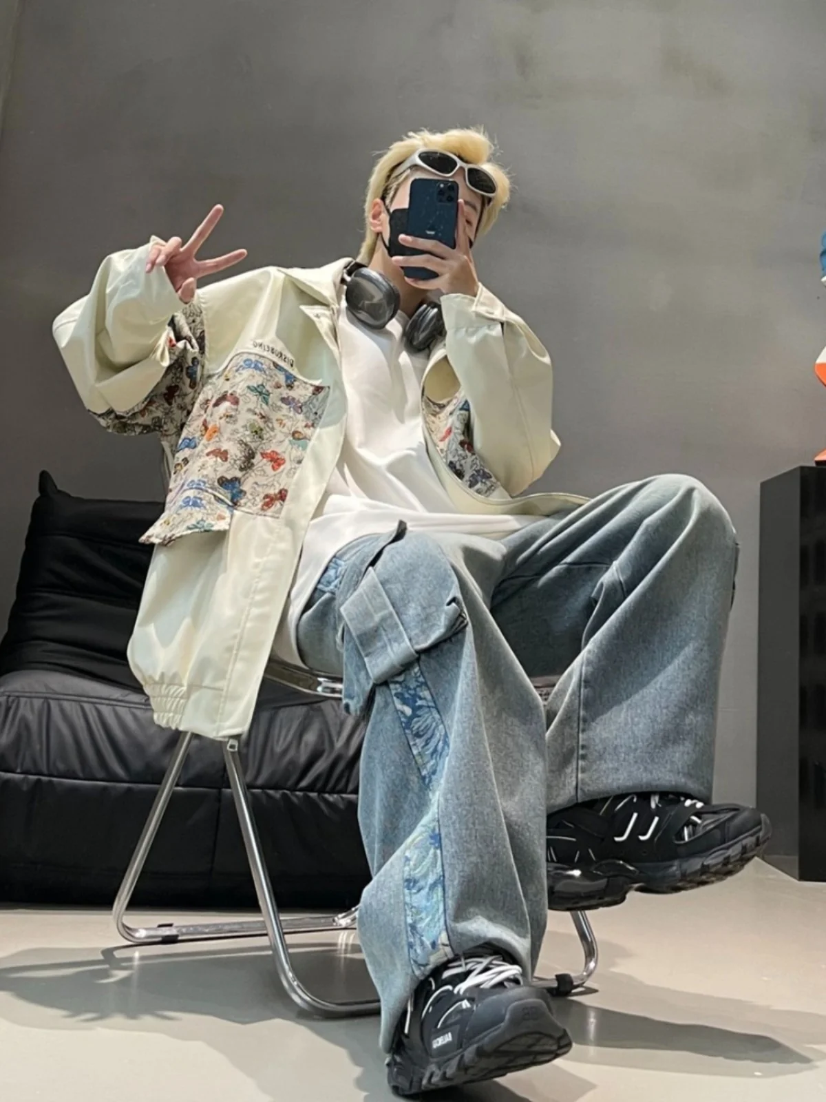 Американская лоскутная кожаная куртка с вышивкой мужская модная осенняя верхняя