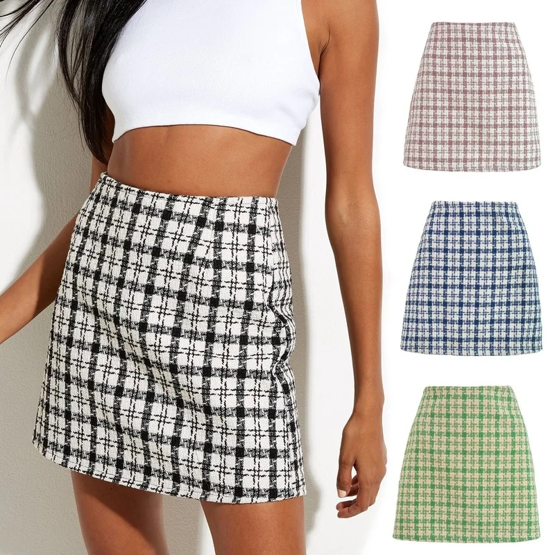 

Women's Plaid Mini Skirt Black White Retro A-line Skirt Fashion Official Faldas 2022 Mujer Korean Style High Waist Short Jupe