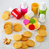 6pcslot cartoon cookie stamps molds round cookie chocolate fondant cake embossing mold cookie cutter mold bakeware kitchen