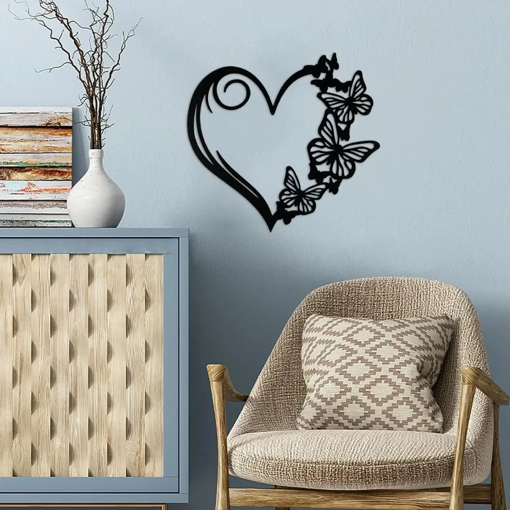 Металлическая Настенная картина с изображением бабочки и сердца для сада