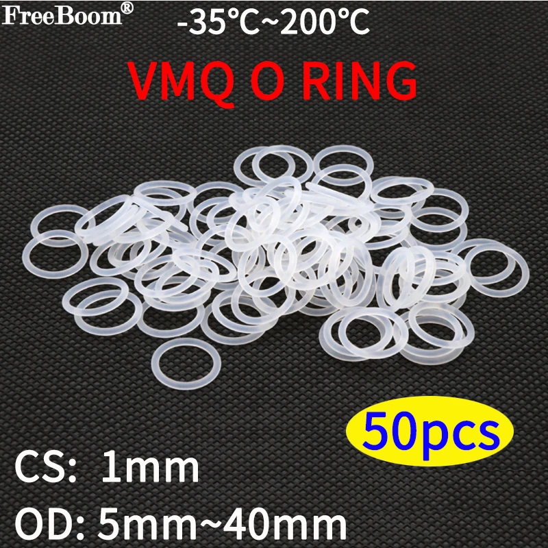 

50pcs VMQ O Ring Seal Gasket Thickness CS 1mm OD 5 ~ 40mm Silicone Rubber Insulated Waterproof Washer Round Shape White Nontoxic