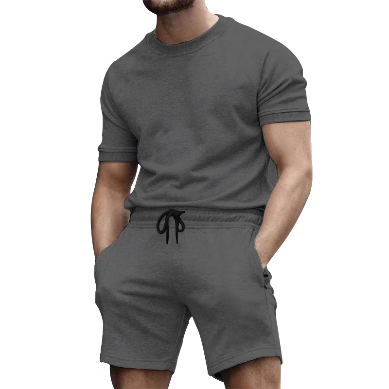

Summer Men Sets Solid Print T-shirt Tracksuit 2 Piece Set Casual Sport Suit Man Clothes O-neck Short Sleeve Outfits Sportwear