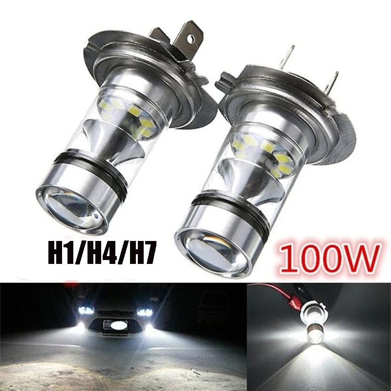 

100W Cree Led Car Fog Light H4 H7 White Light Super Bright Fog Lamp Bulb Plug